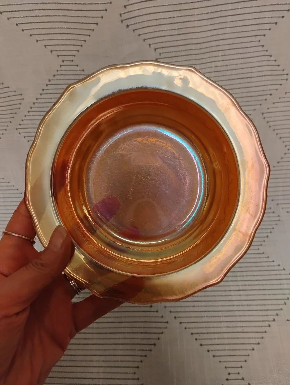Vintage Federal Glass Co Cereal Bowl Iridescent Marigold Normandie 6.5 Inch